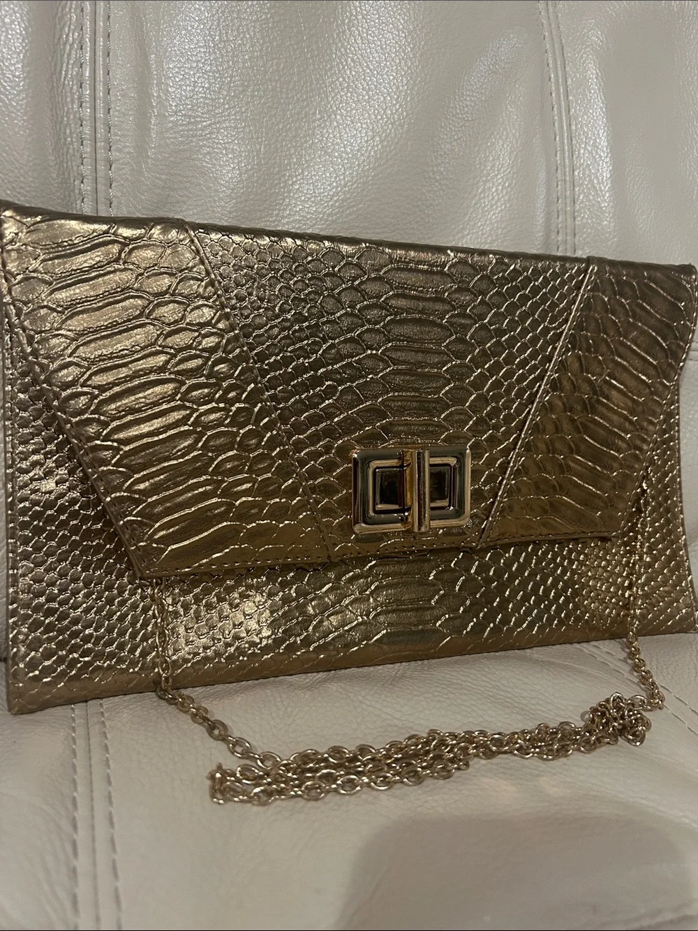 Studio Gold Snakeskin Embossed Envelope Clutch